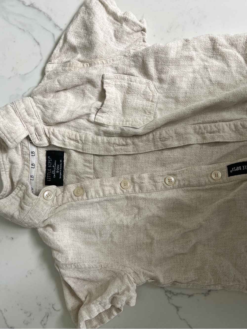 Little Bipsy Men's Light Cream Button-Down Linen Shirt